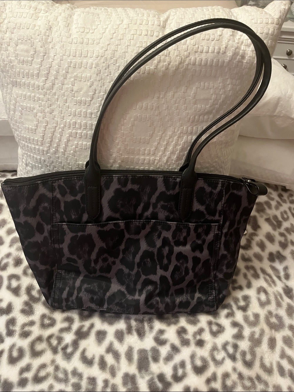 Michael Kors Black and Gray Leopard Print Tote - Picture 3 of 5
